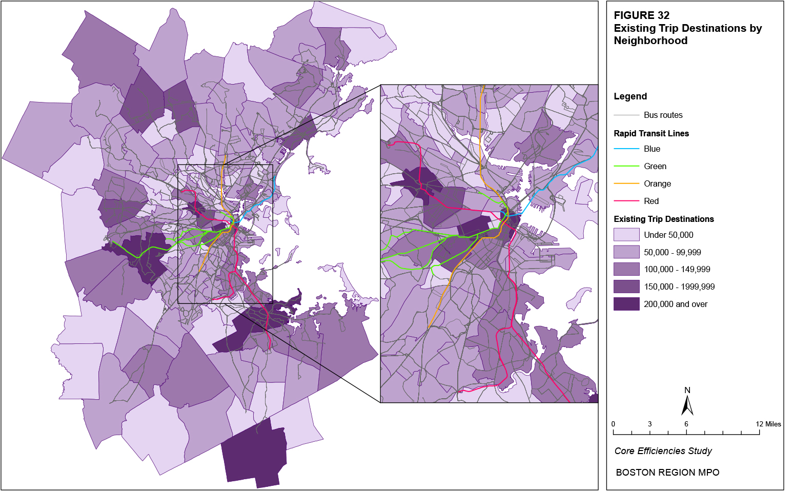 This map shows the number of existing trips destined for each neighborhood.